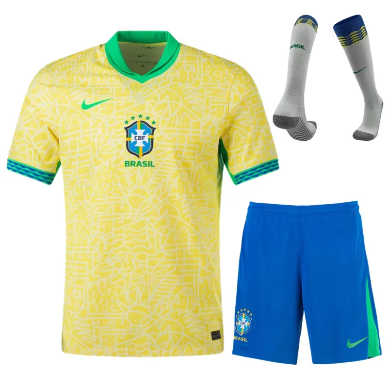 b1178c2b69 Brazil Home Whole Kit(Jersey+Shorts+Socks) 2024 | GoGoalKits - Image 1