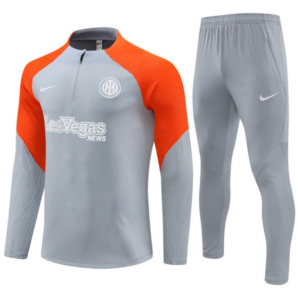 23-24 Inter Milan Long Sleeve Kits Grey Zipper Training Suits Jersey | GoGoalKits